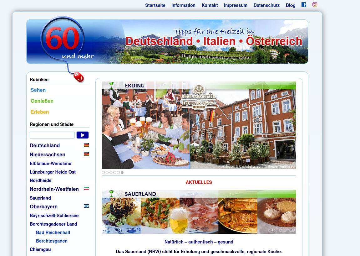 Screenshot 60undmehr.de - Startseite